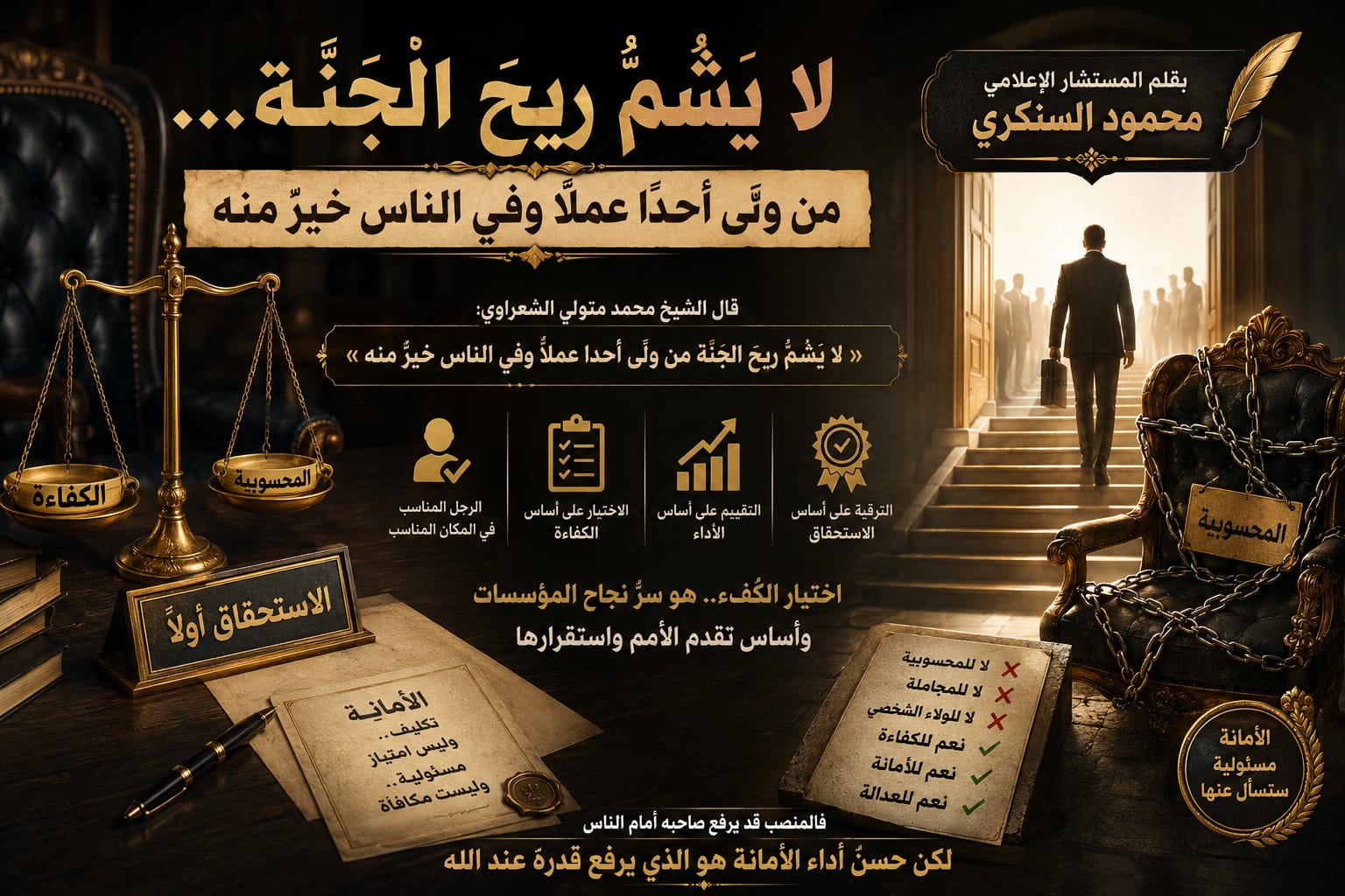 محمود السنكري يكتب: لا يشم ريح الجنة... من ولّى أحدًا عملًا وفي الناس خيرٌ منه 